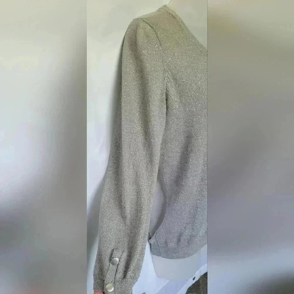 VTG Y2K 1990s Limited Silver Metallic/Gray Button Up Cardigan Sheer Back Sz Med. - Picture 6 of 11